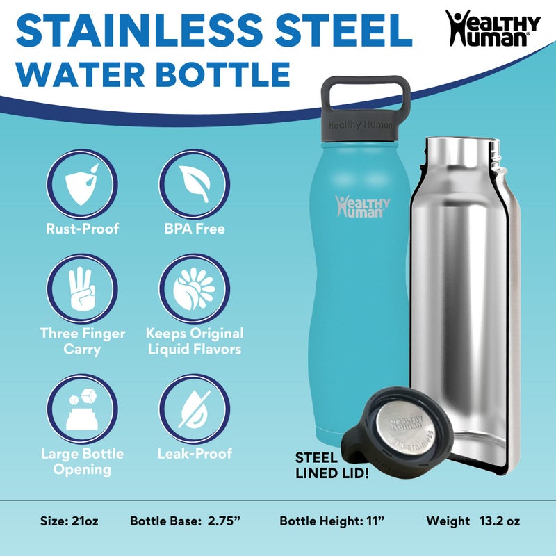 Healthy Human Stainless Steel Curve Water Bottle | 100% BPA Free Thermos for Kids & Adults | Vacuum Insulated Water Bottles | Metal Bottles with Leak Proof Lid (21 oz/ 621 ML, Glacier) - Image 2